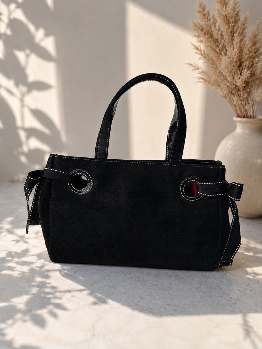 Victoria's Secret Black Suede Shoulder Bag with Grommet Detail